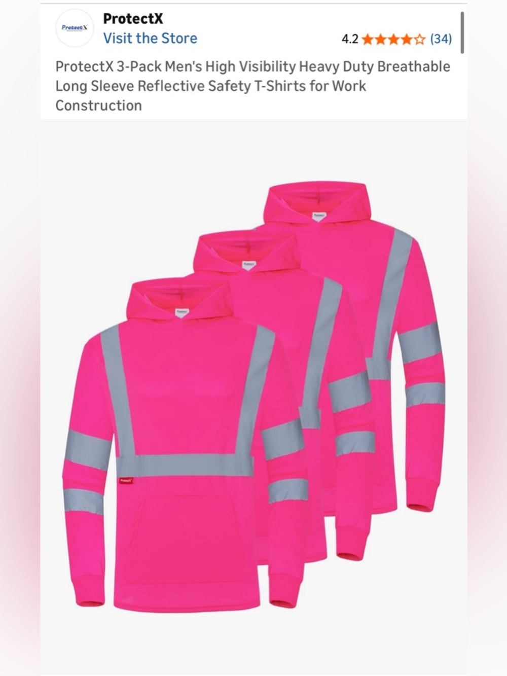 ProtectX 3-Pack Men's High Visibility Heavy Duty Breathable Long Sleeve Shirt